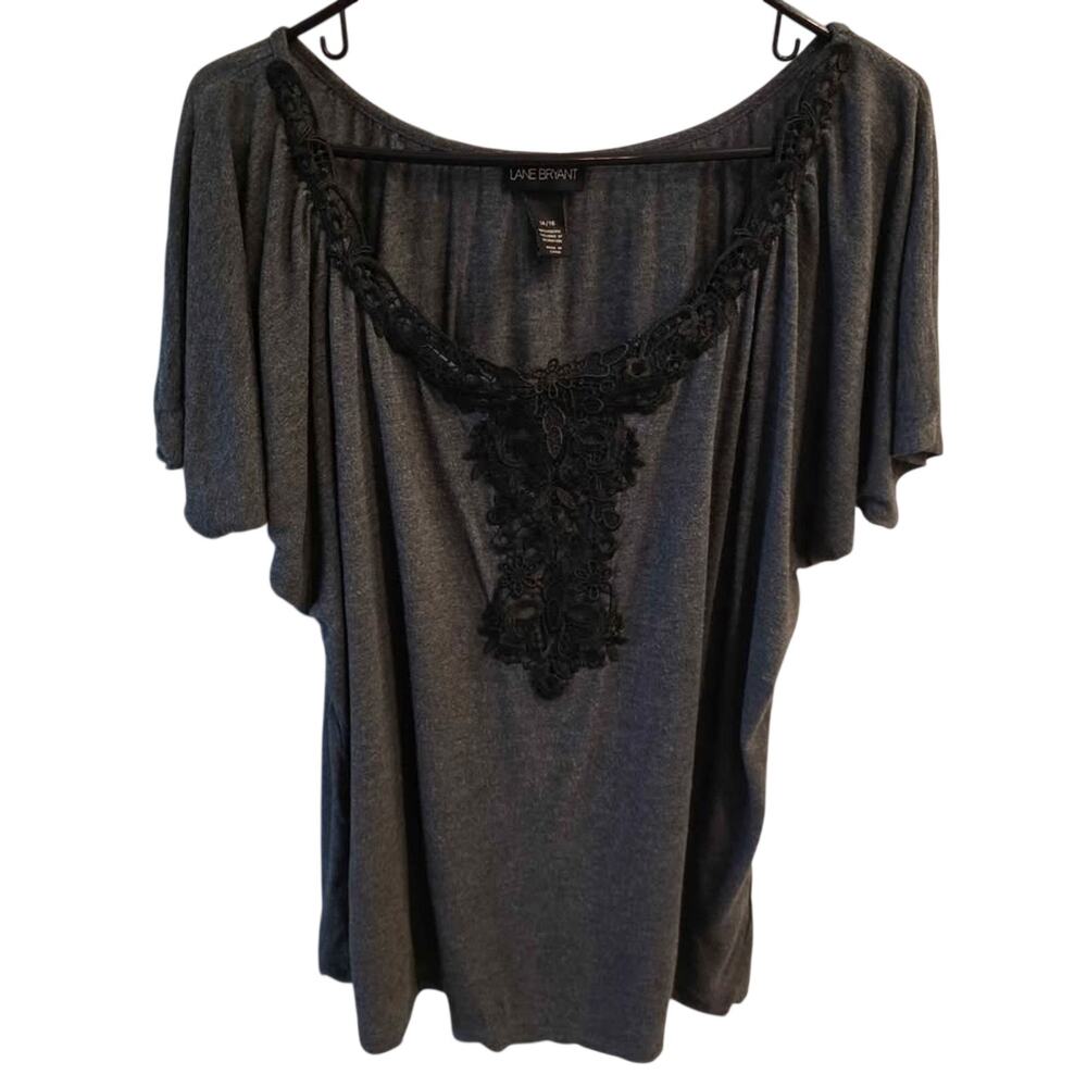 Lane Bryant Lace Neckline Top - Women's Size 14/16 - Dark Gray